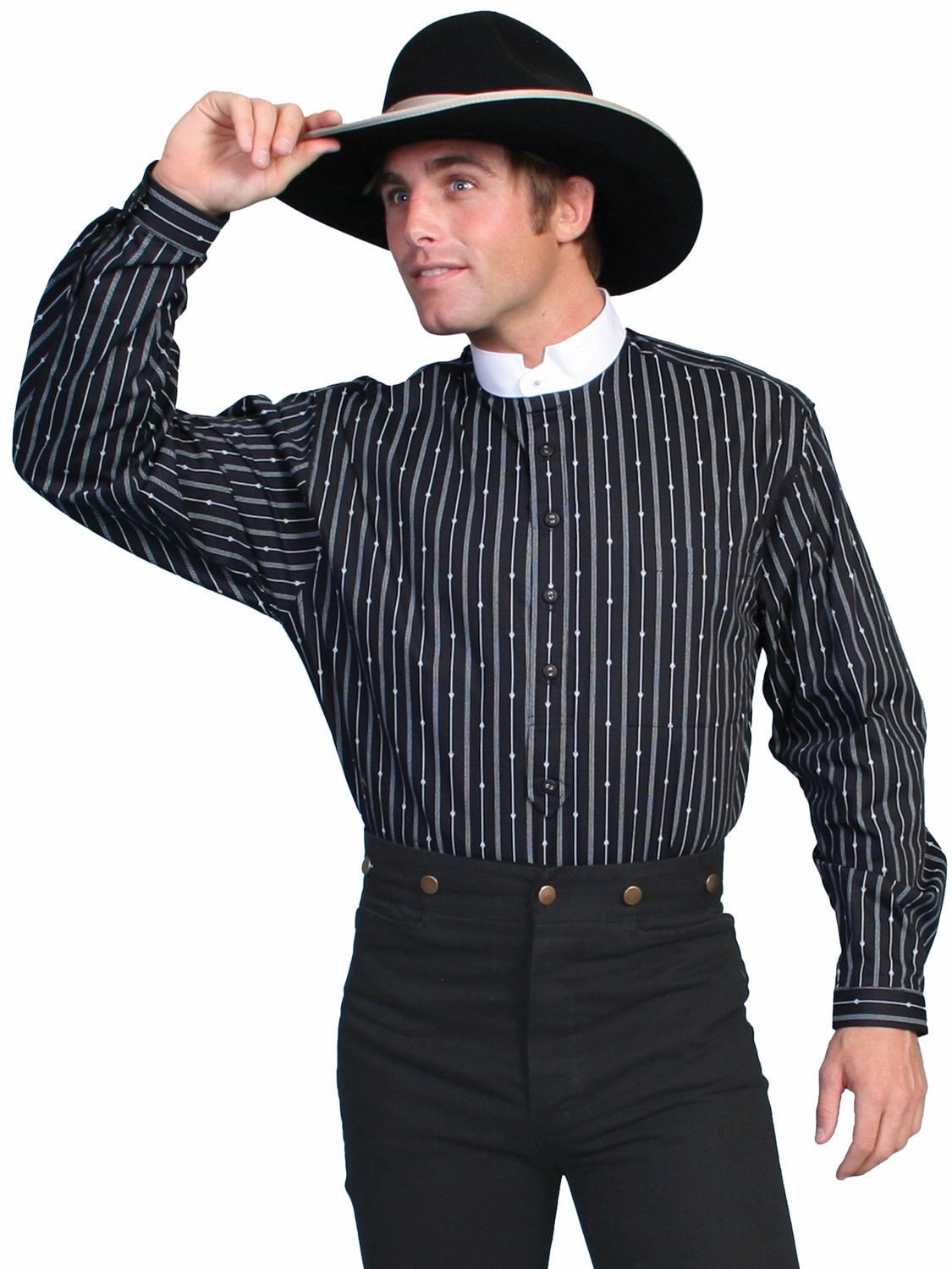 Scully RangeWear Mens Black 100% Cotton Tombstone Striped L/S Western Shirt Date night Youthful Appeal