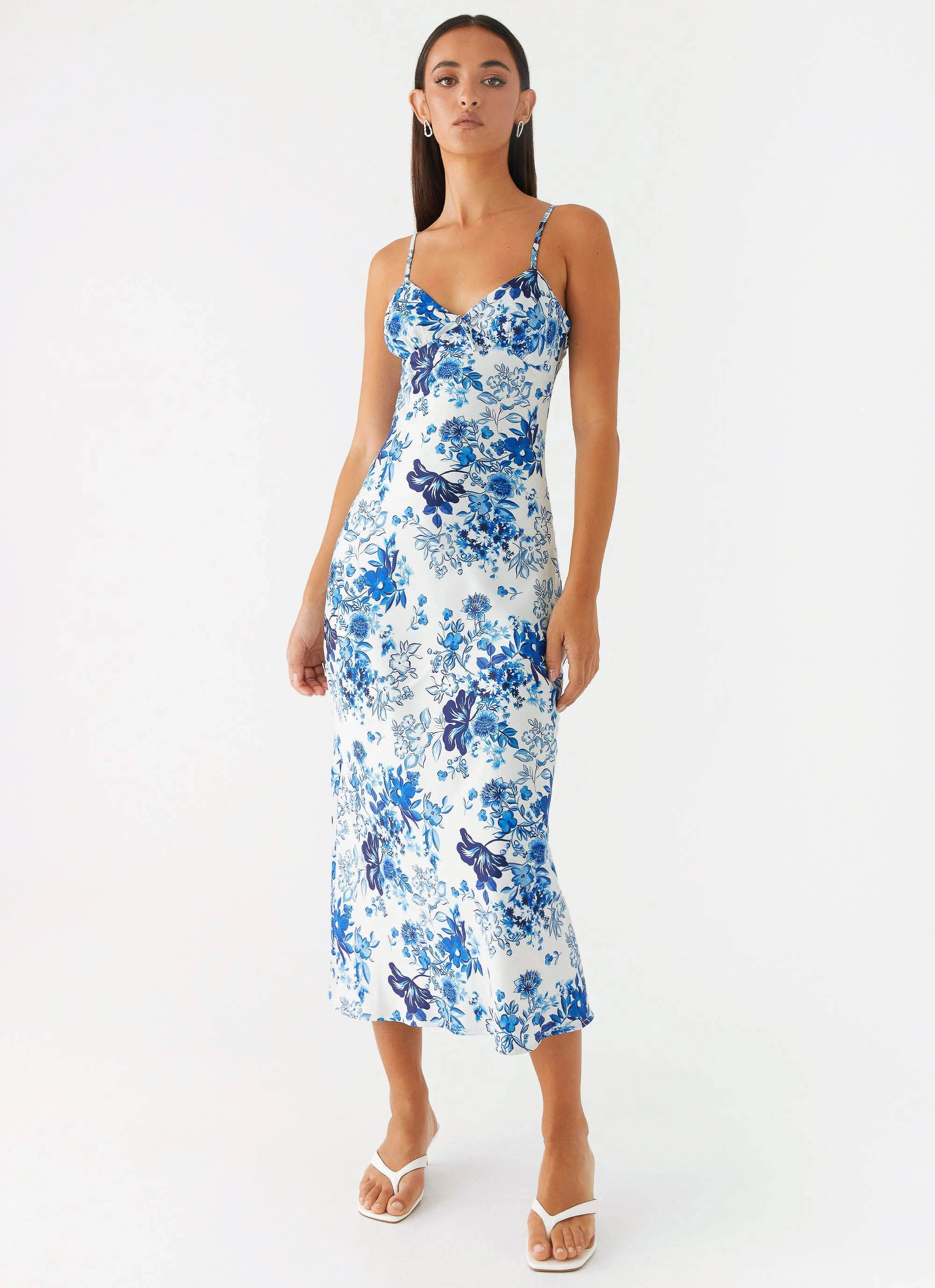Stylish Protective Coat Take Chances Midi Dress - Serene Sky Floral