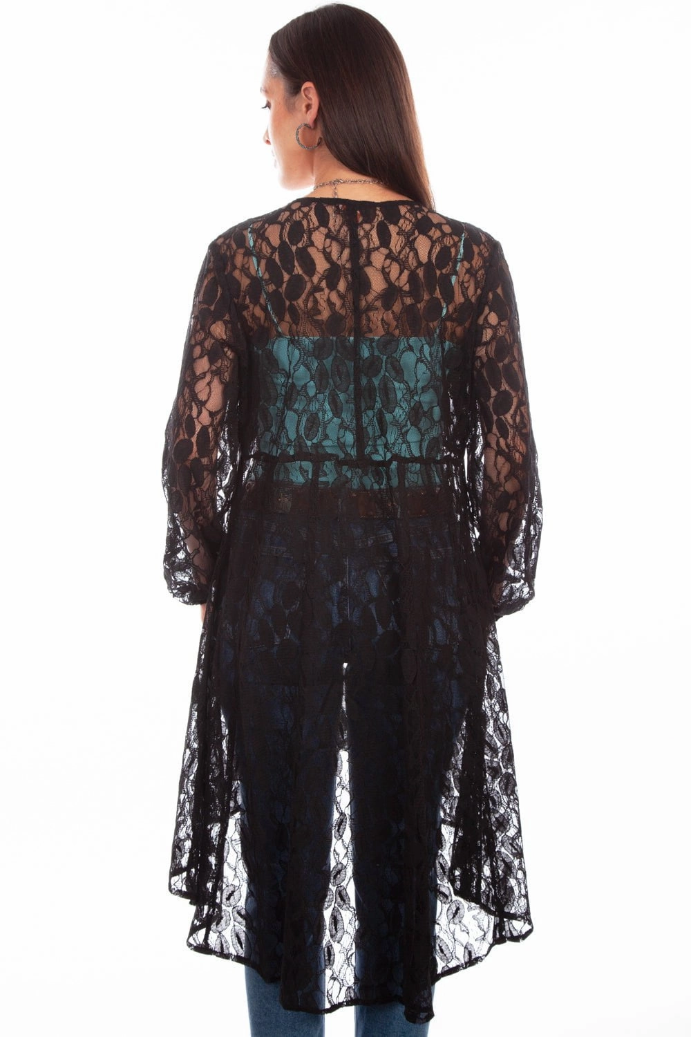 Weight Distribution System Scully Womens Black 100% Polyester Lace V-Neck Duster
