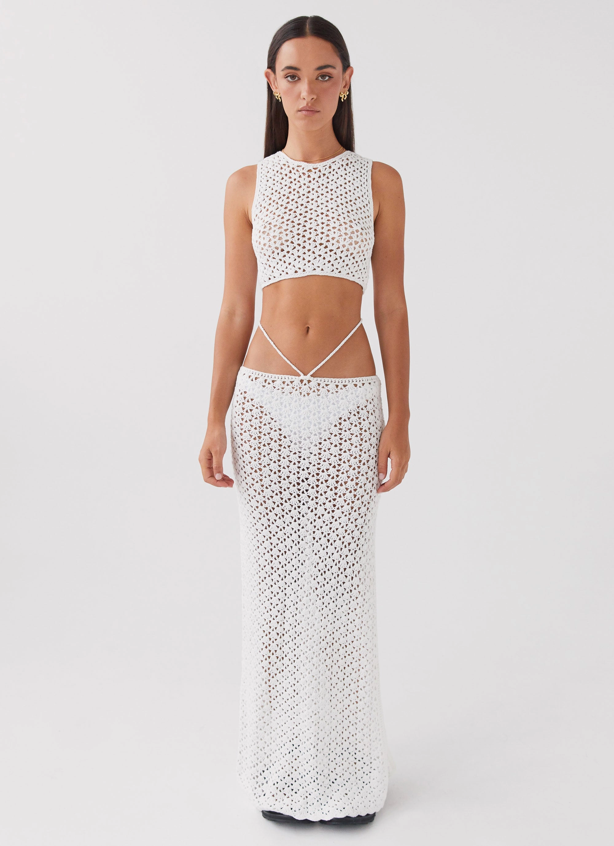 Grid Back Panel Mabel Bay Crochet Tank Top - White