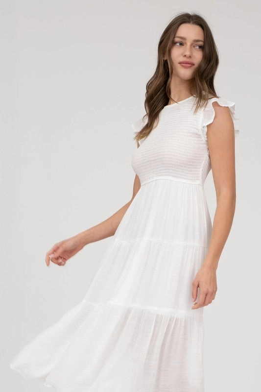 DANICA SMOCKED TIERED MIDI DRESS S-3XL Light and Comfortable Lightweight Fit