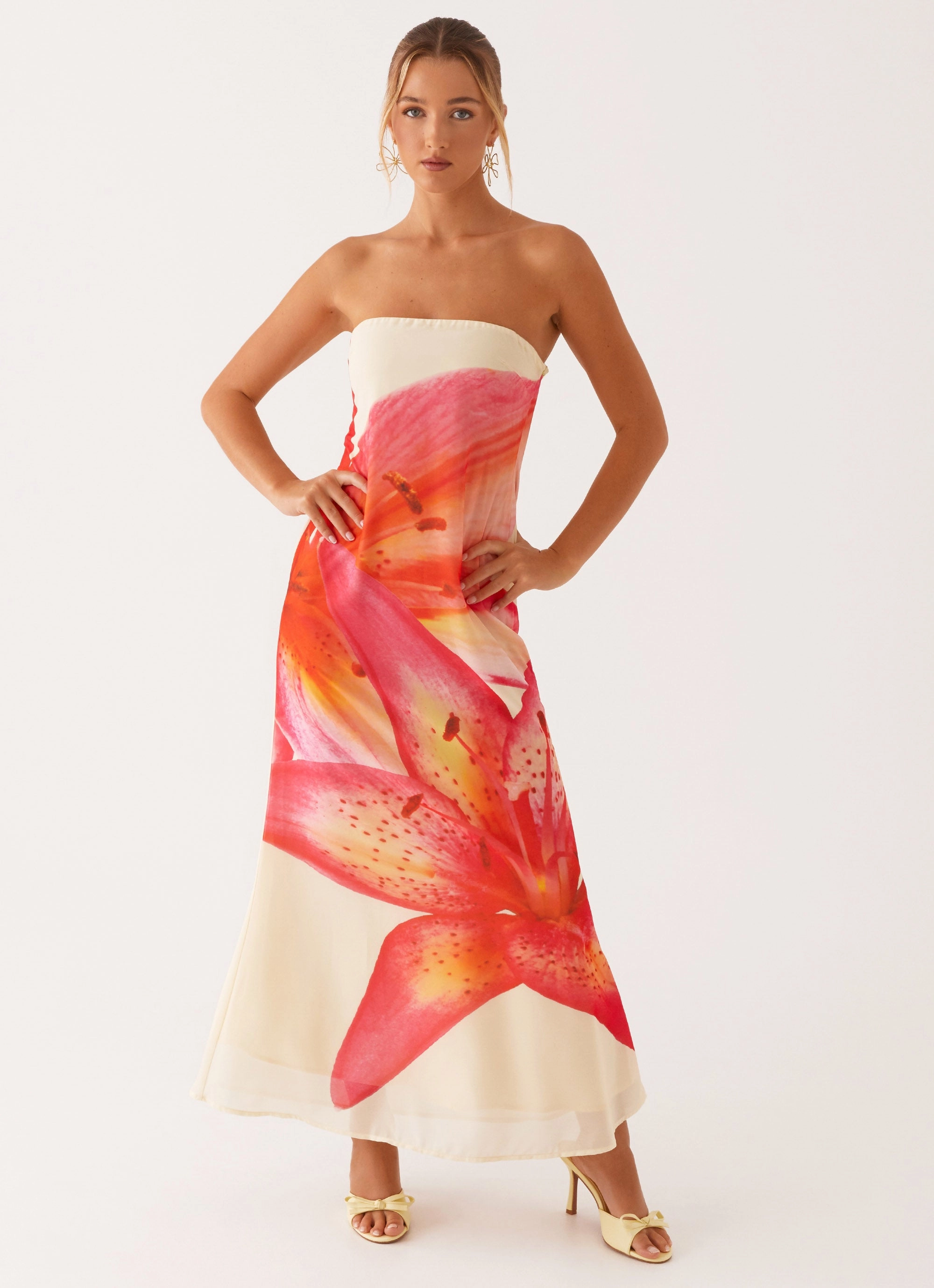 Waterproof Outerwear Luxury Coat Darcy Maxi Dress - Yellow Floral