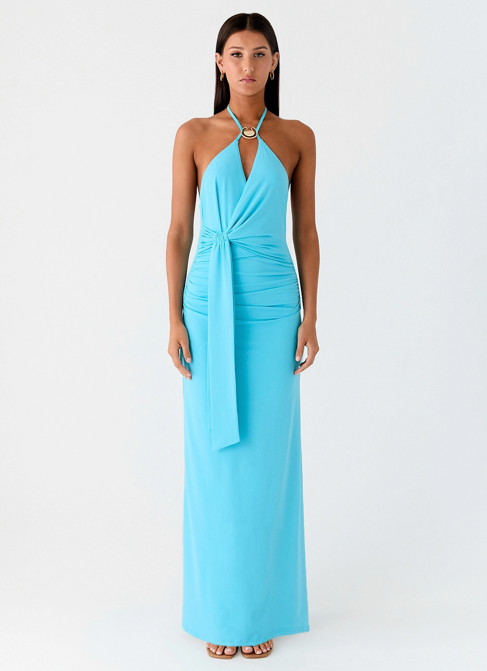 Warm Fashion Dare Me Halter Maxi Dress - Aqua Blue