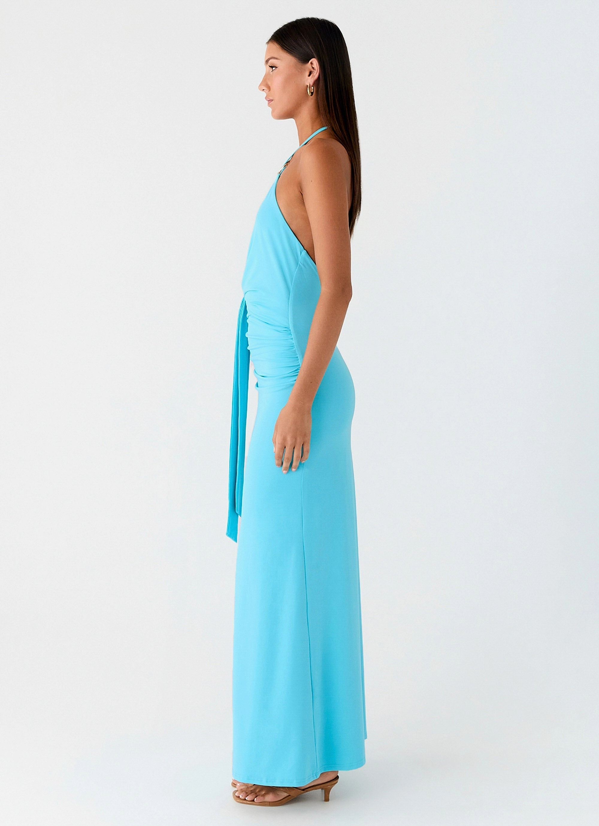 Soft Touch Dare Me Halter Maxi Dress - Aqua Blue