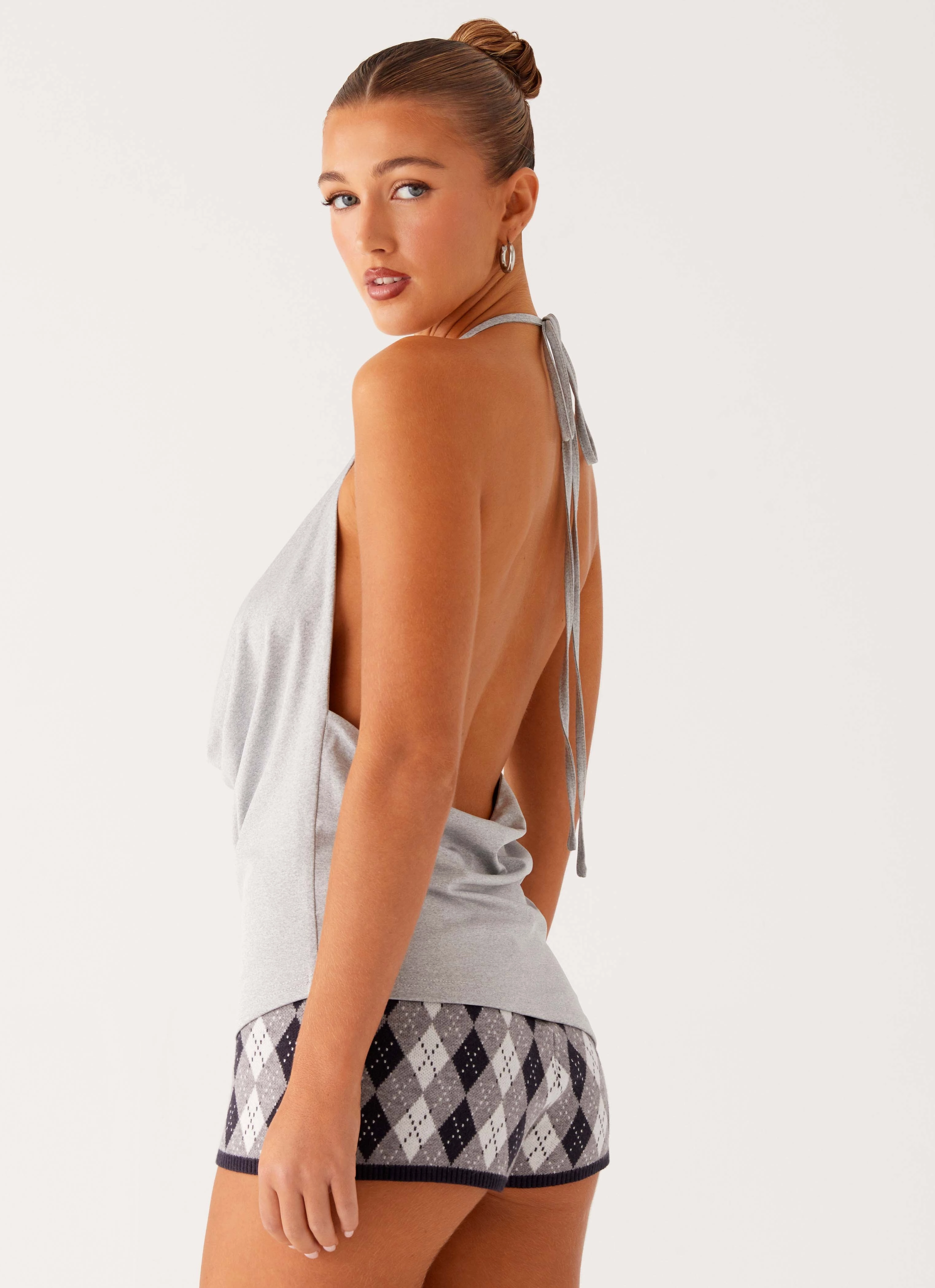 retro look Dasha Cowl Top - Grey