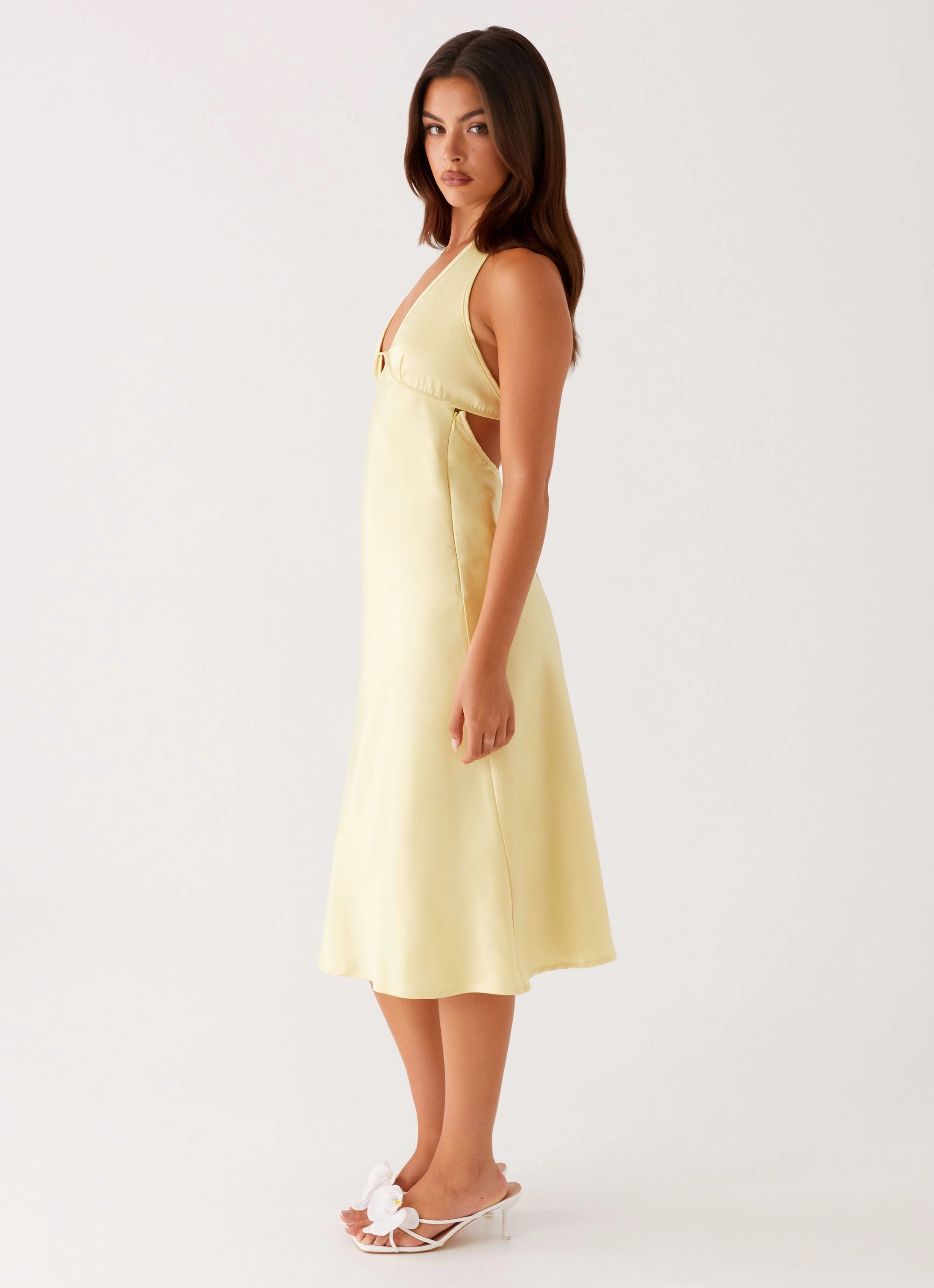 Side Ruching Urban Style Davies Midi Dress - Yellow