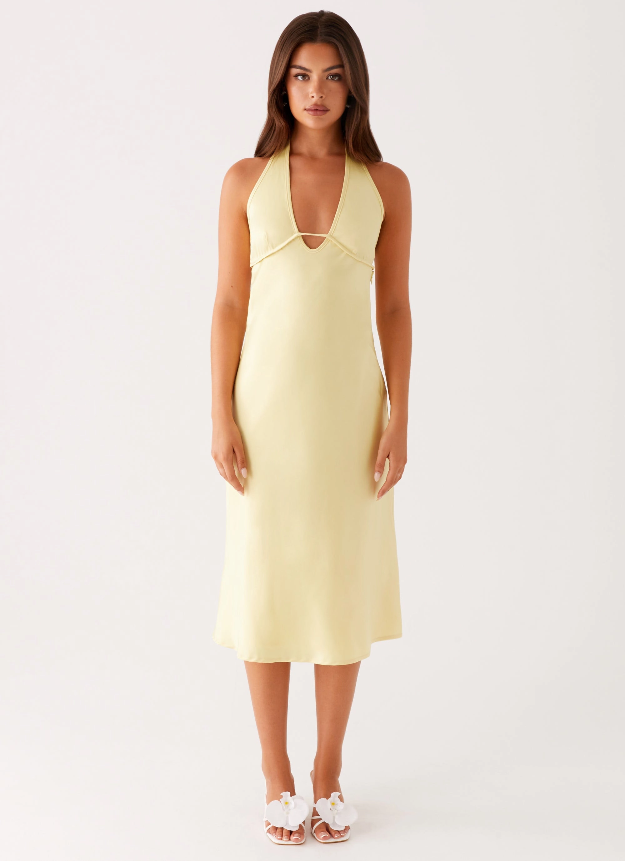Davies Midi Dress - Yellow Shawl Lapel Contrast Stitch