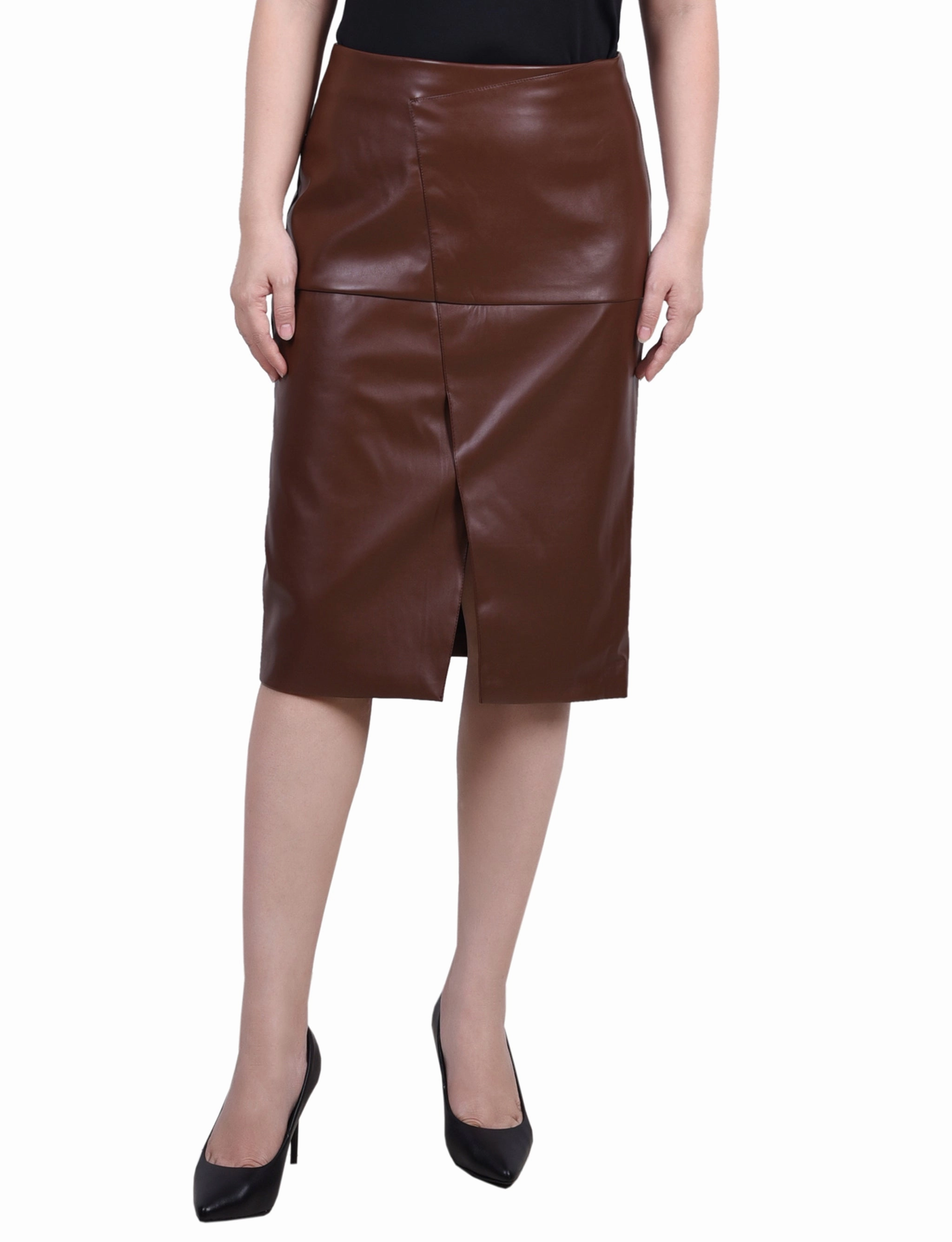 Multi Purpose Petite Faux Leather Slim Skirt