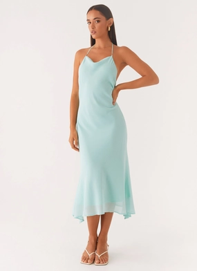 Neutral-Shade Cute Glow Deep Dive Midi Dress - Pale Blue