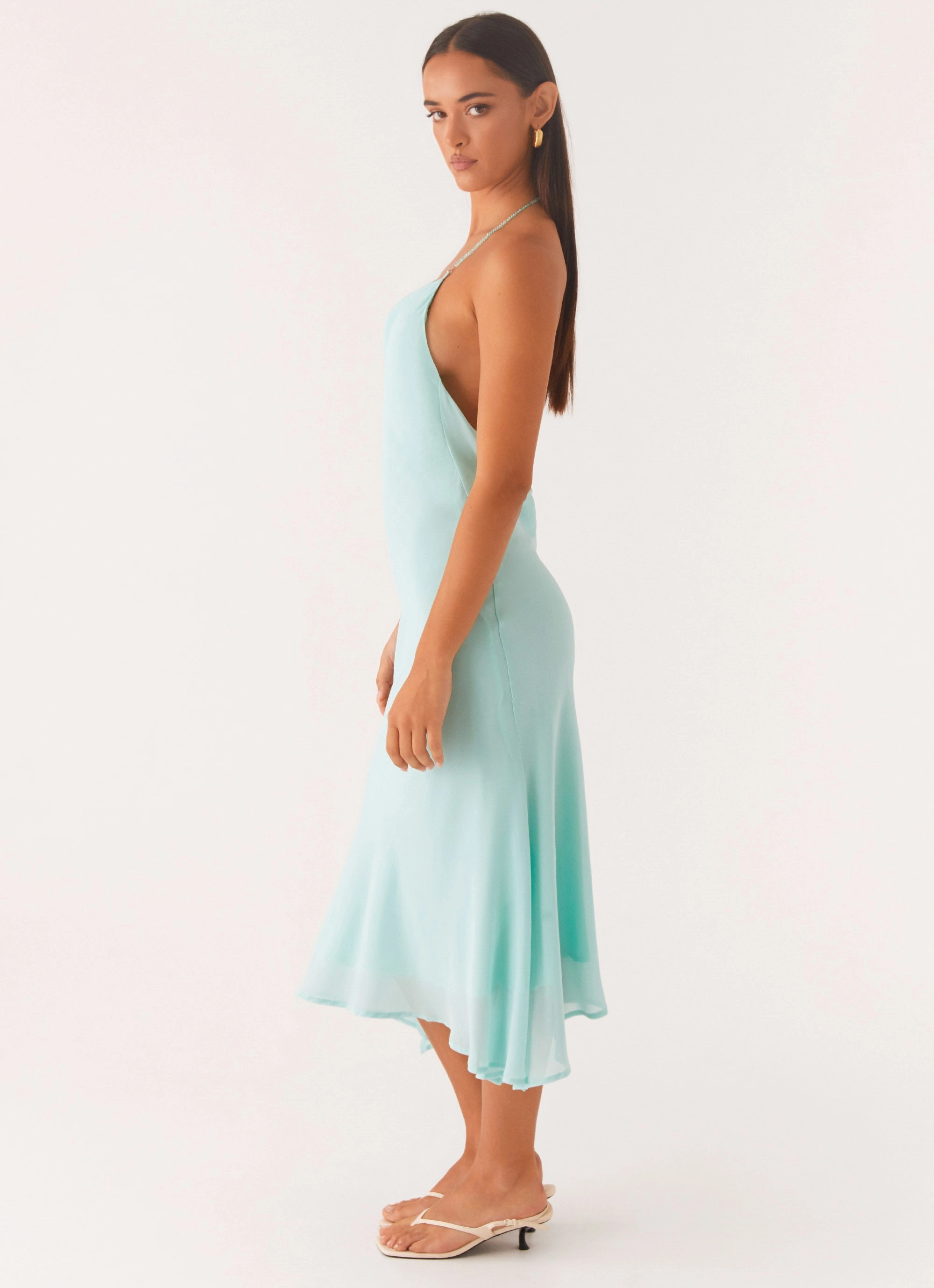 Sleek Look Deep Dive Midi Dress - Pale Blue