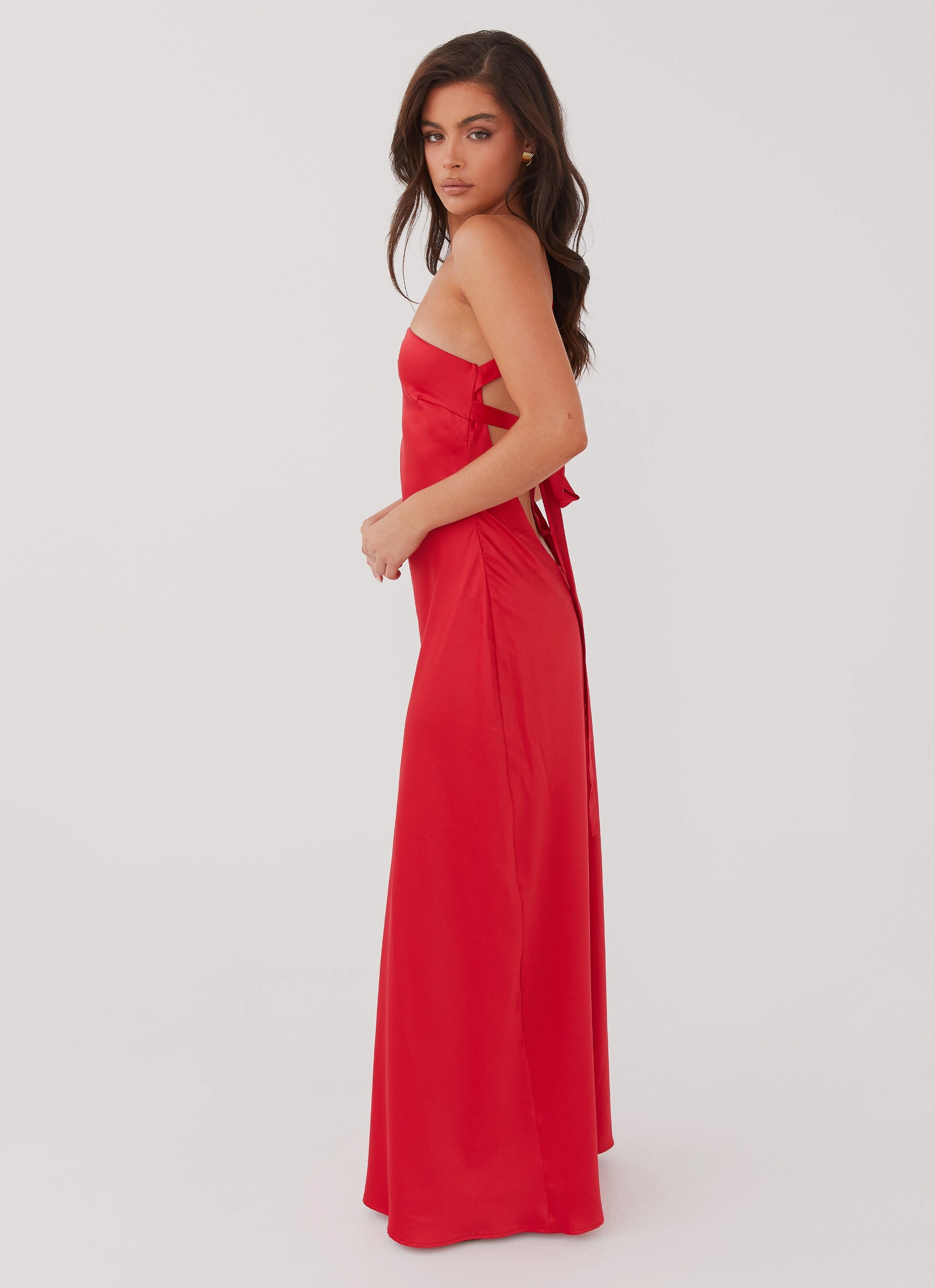 Cashmere Blend Delancy One Shoulder Maxi Dress - Rouge Red