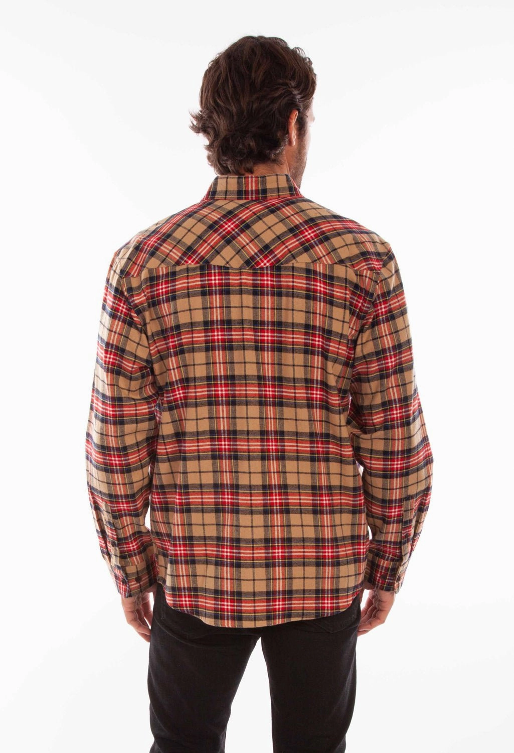 Versatile Styling Scully Mens Tan/Red 100% Cotton Plaid L/S Shirt