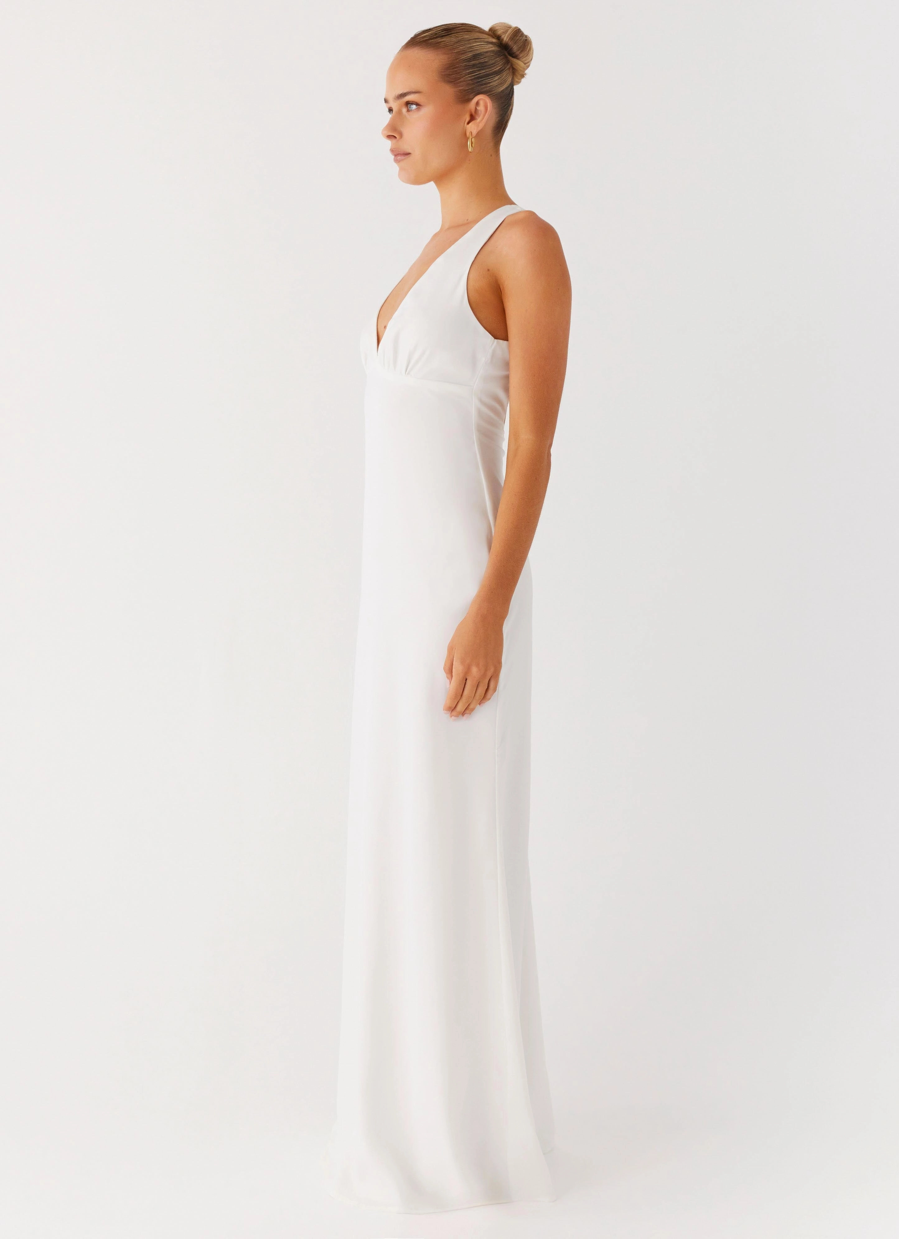 Desi Halterneck Maxi Dress - White Sleek Jacket Modern Minimal
