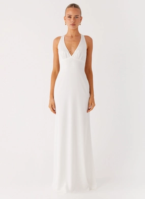 Desi Halterneck Maxi Dress - White Modern Minimal