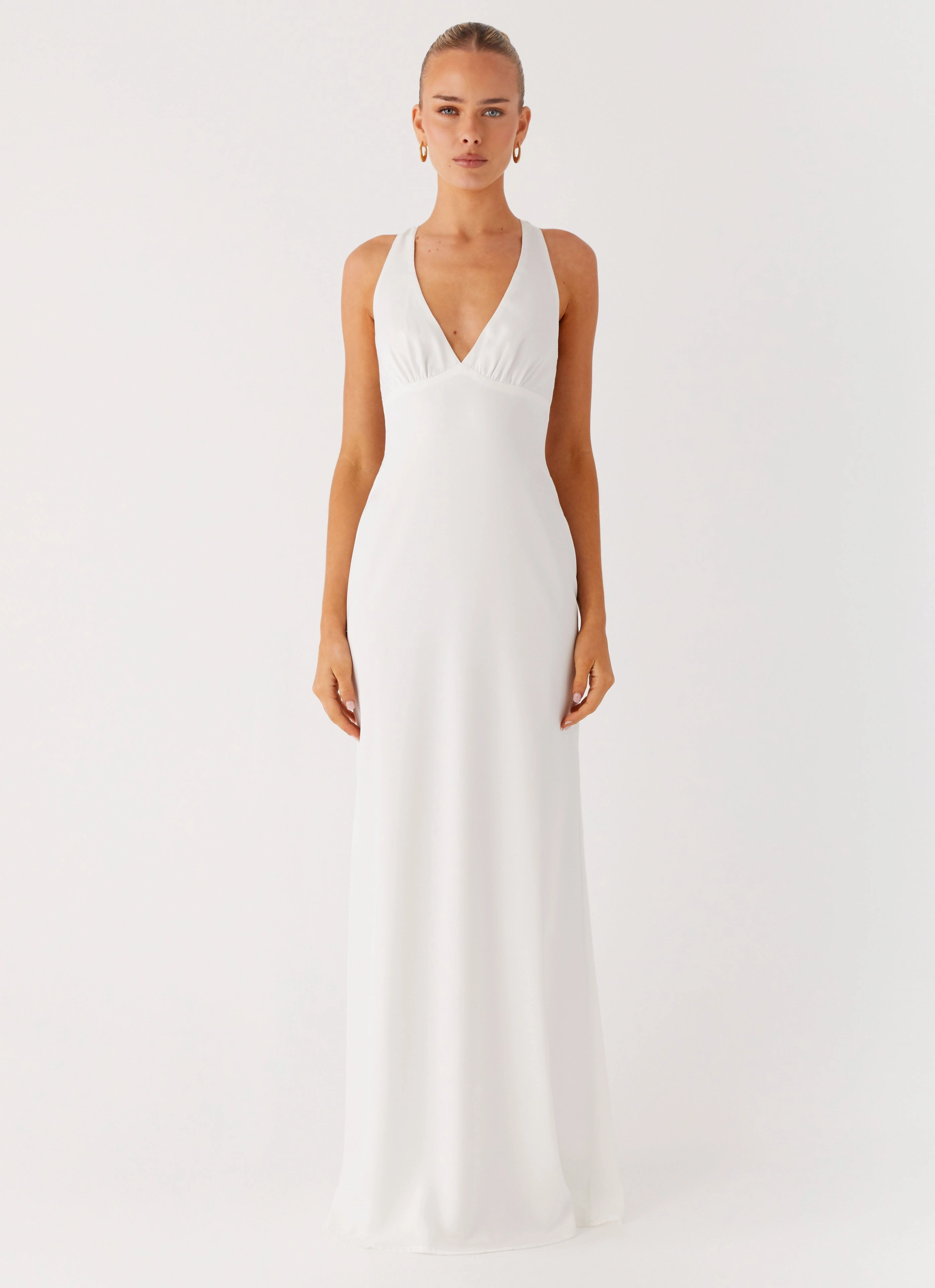 Full Length Coat Desi Halterneck Maxi Dress - White