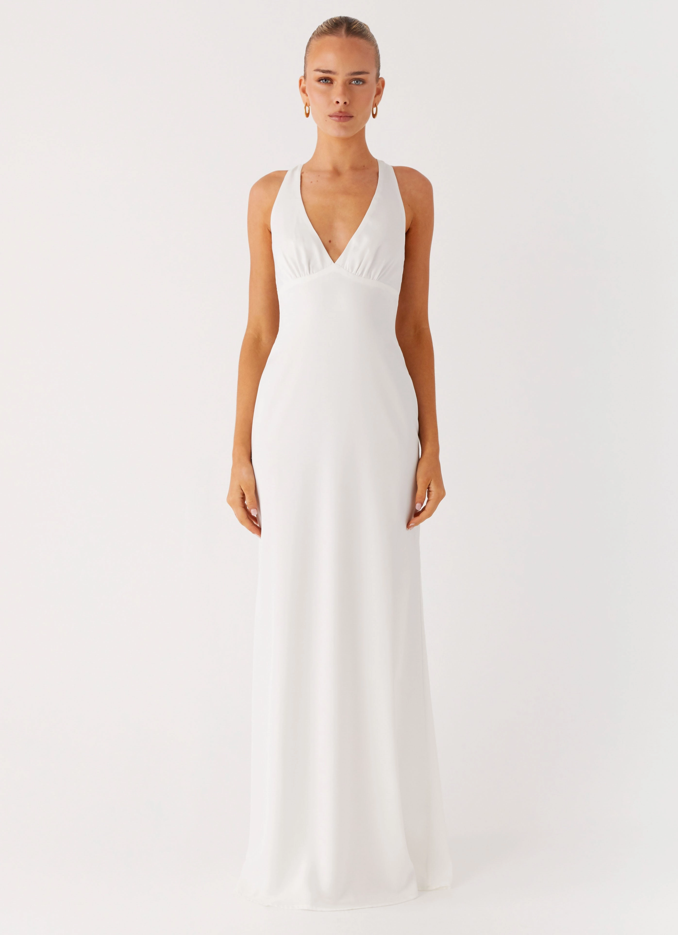 Desi Halterneck Maxi Dress - White Modern Minimal