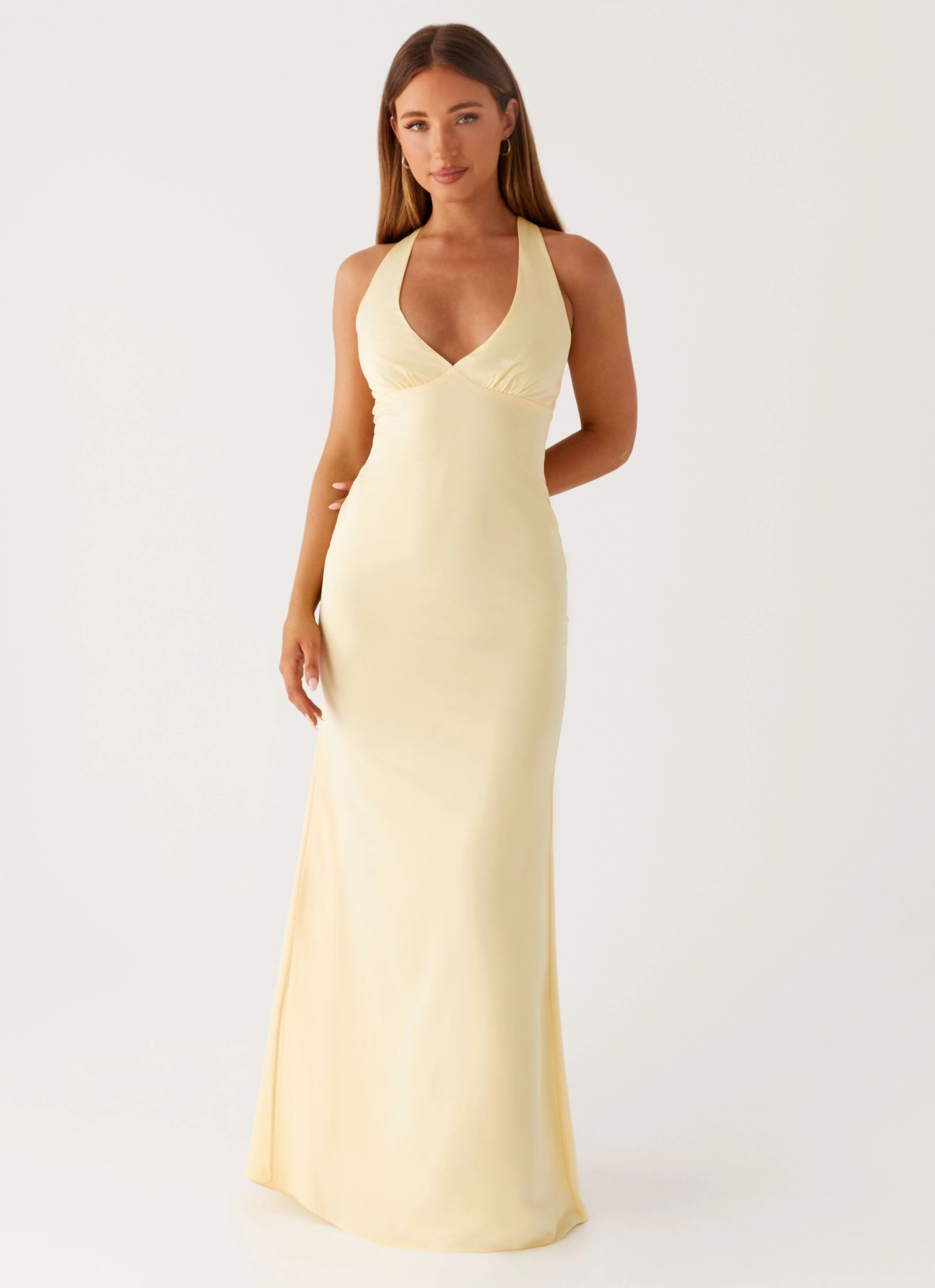 Layered Look Desi Halterneck Maxi Dress - Yellow