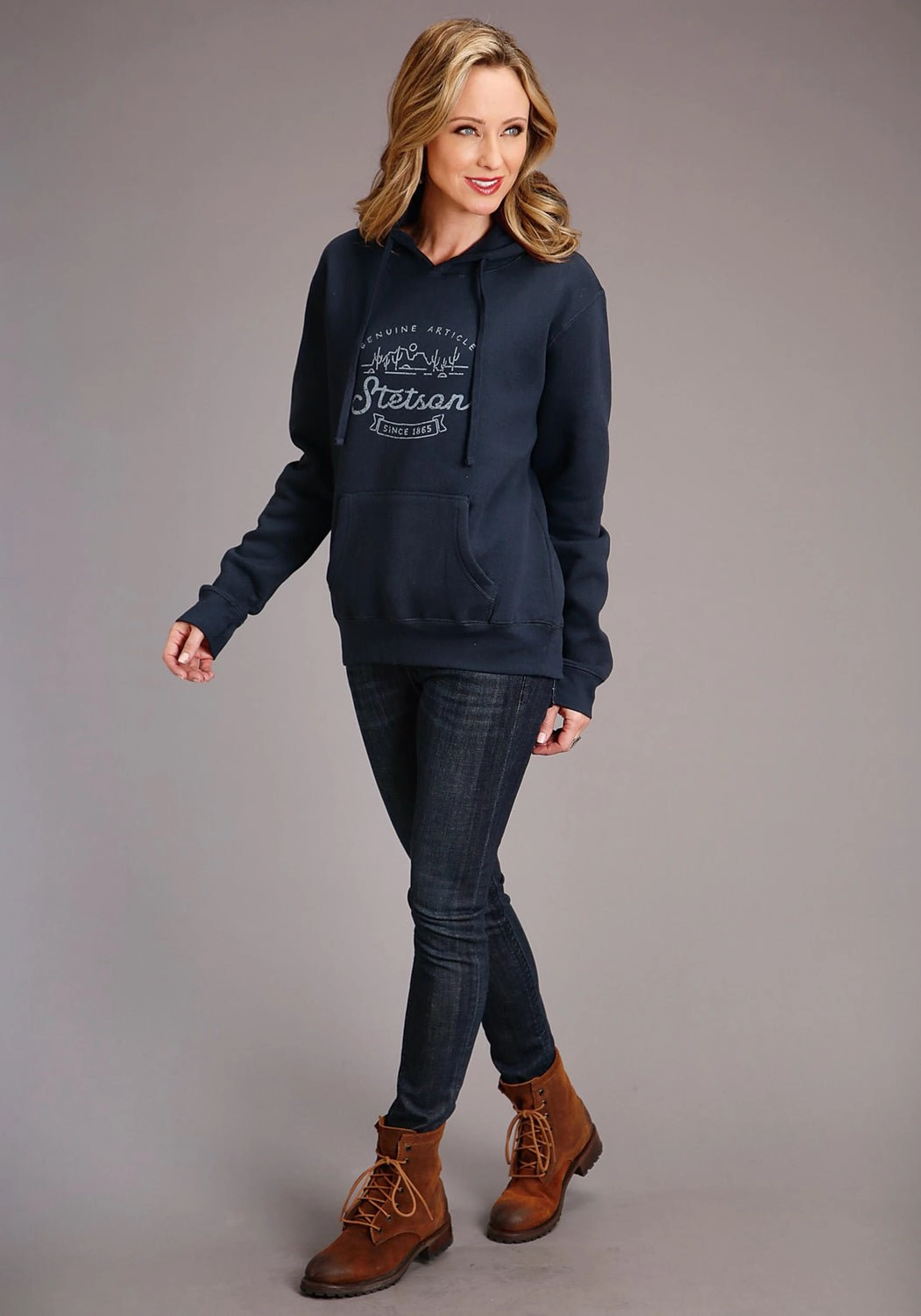 Simple Knit Stetson Womens Navy Cotton Blend Mountain Screenprint Hoodie
