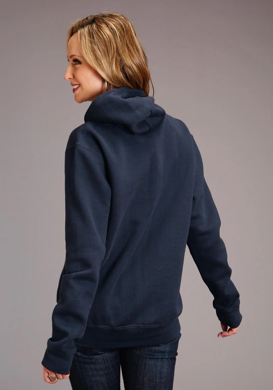QuickDryFinish Compression Fit Stetson Womens Navy Cotton Blend Mountain Screenprint Hoodie