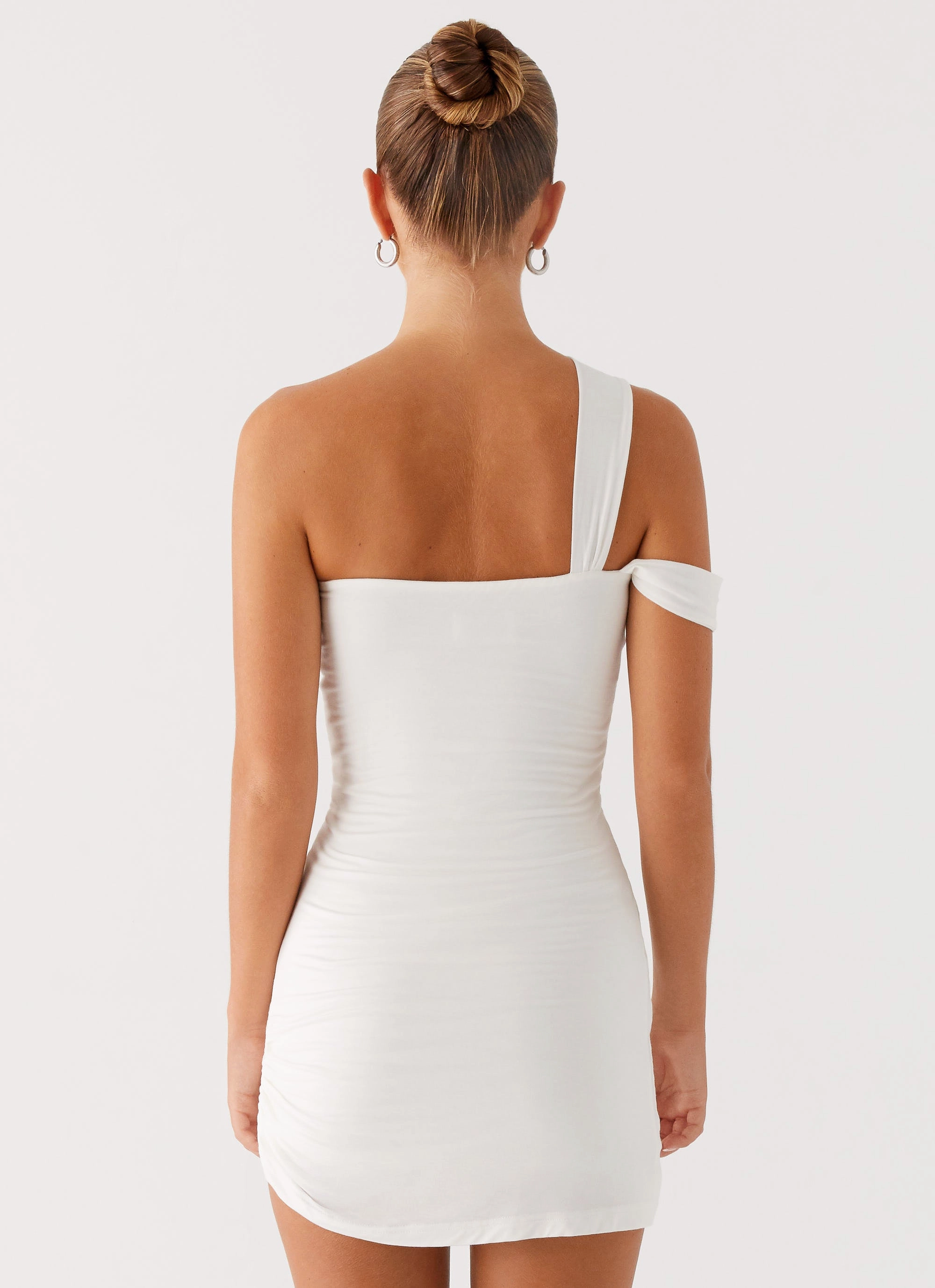Lena Ruched Mini Dress - Ivory Polished Motion
