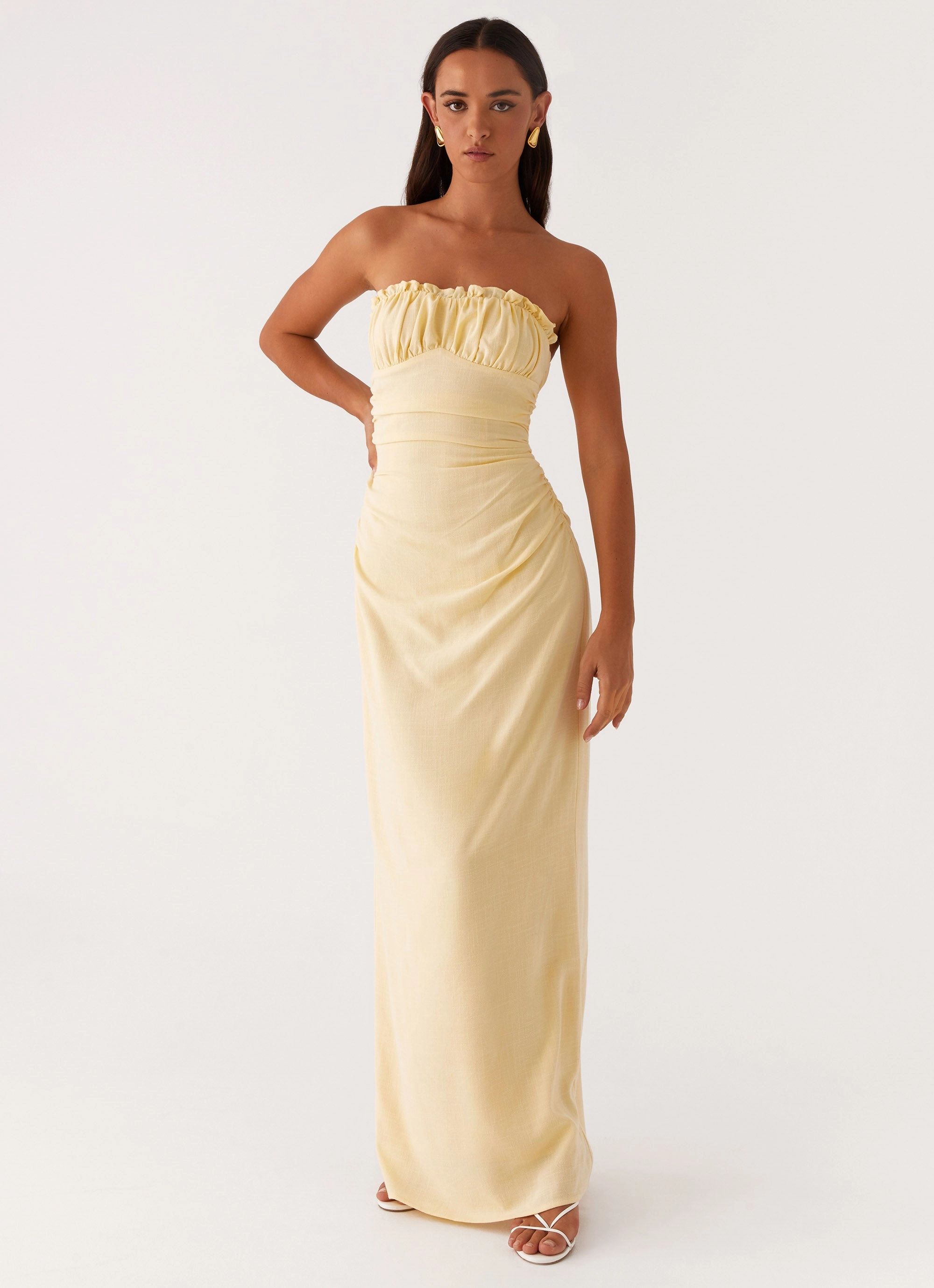 Xena Gathered Maxi Dress - Yellow Urban Outerwear
