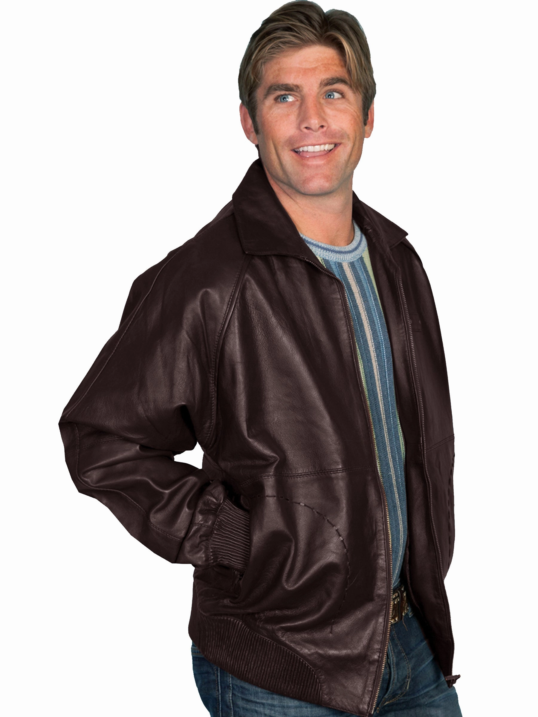 Scully Leather Mens A2 Bomber Lamb Jacket Zip Front Brown Compact Packable Feature Versatile Layering Options