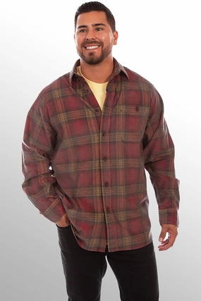 Scully Mens Red/Yellow 100% Cotton Corduroy Plaid L/S Shirt Lounge Comfort Holiday Outfit