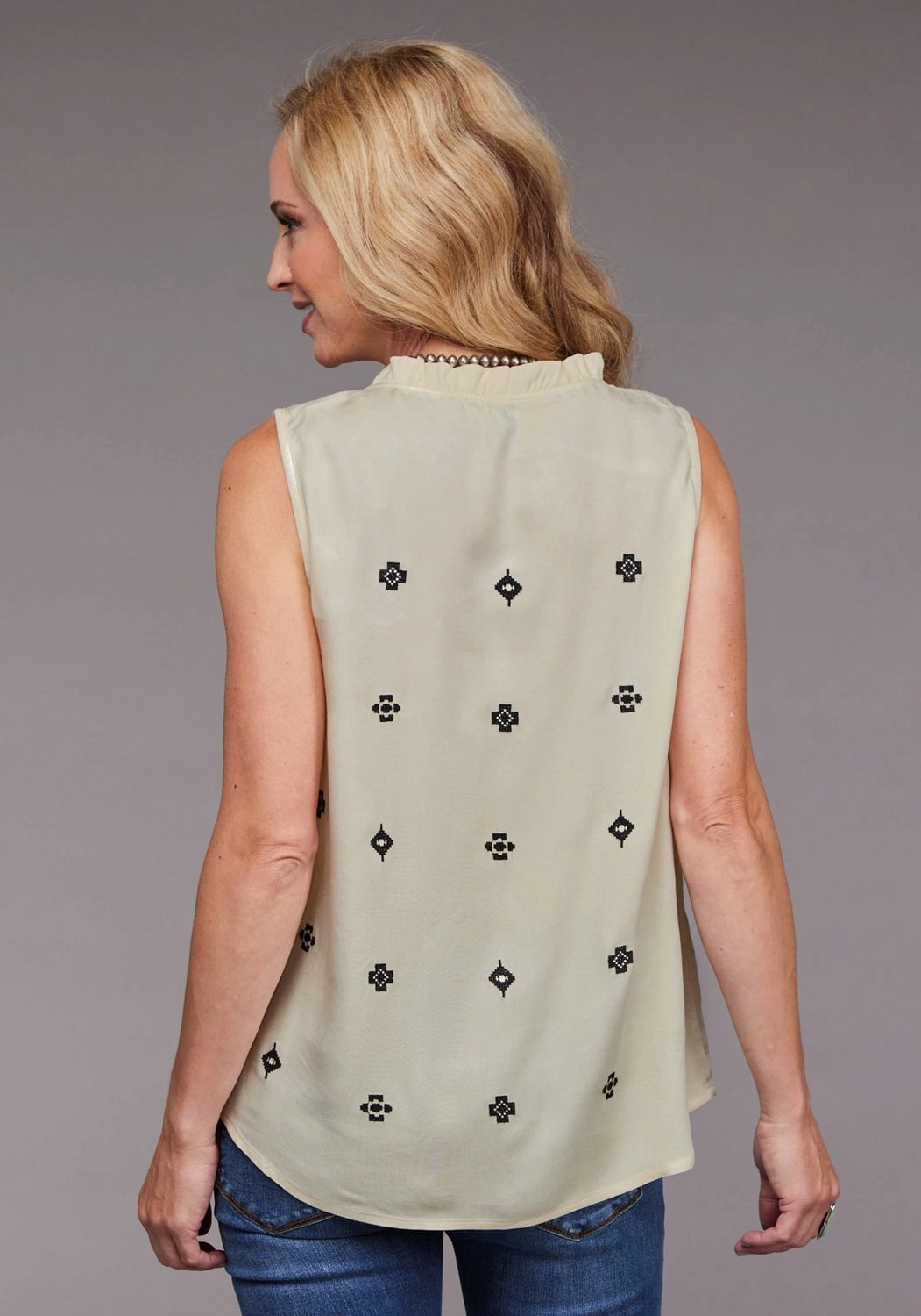 Stetson Womens 2098 Rounded Neck Cream 100% Rayon S/L Blouse Seasonal Collection