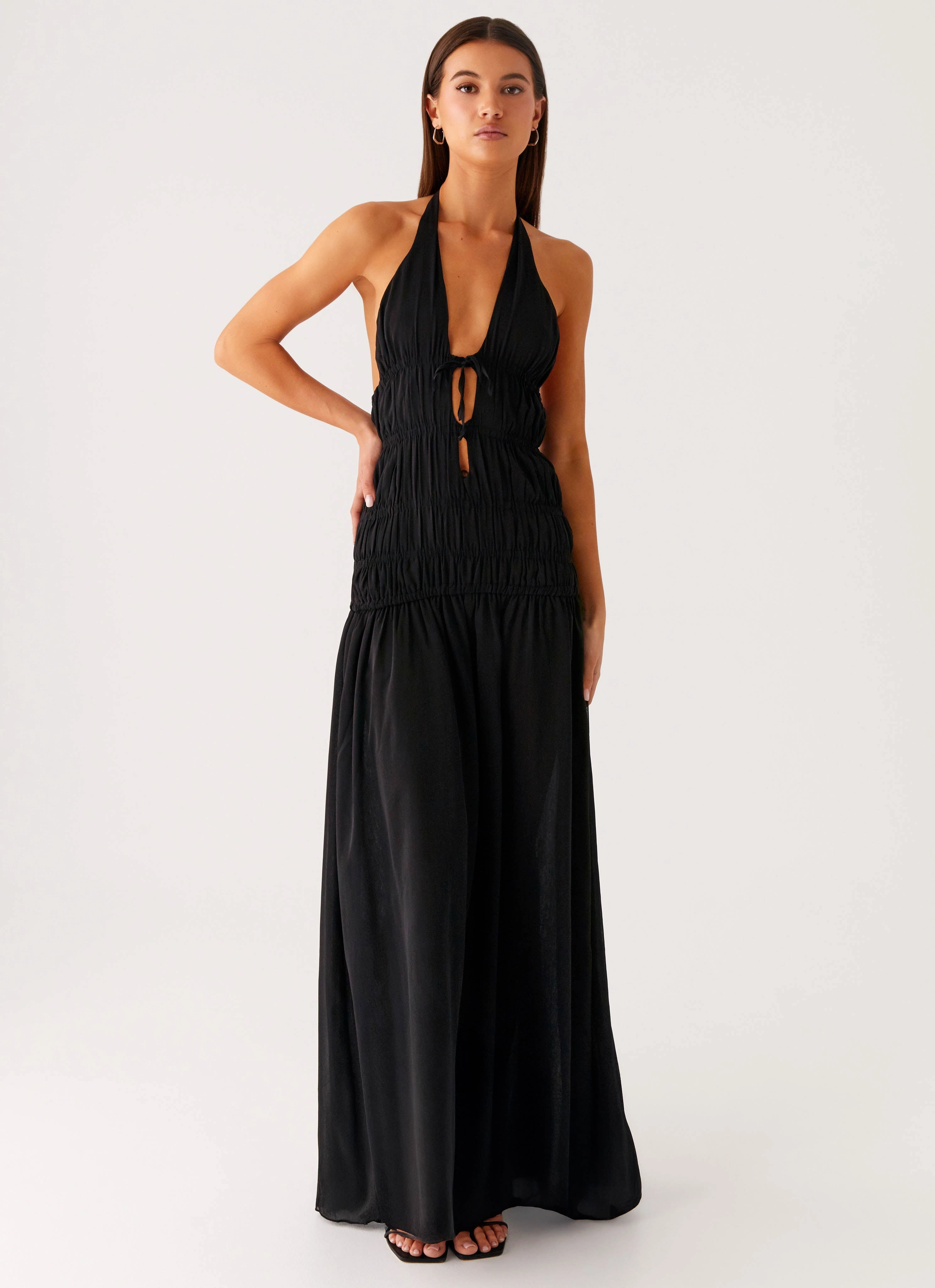 Dione Halter Maxi Dress - Black Stylish Winterwear Sporty Winter Coat