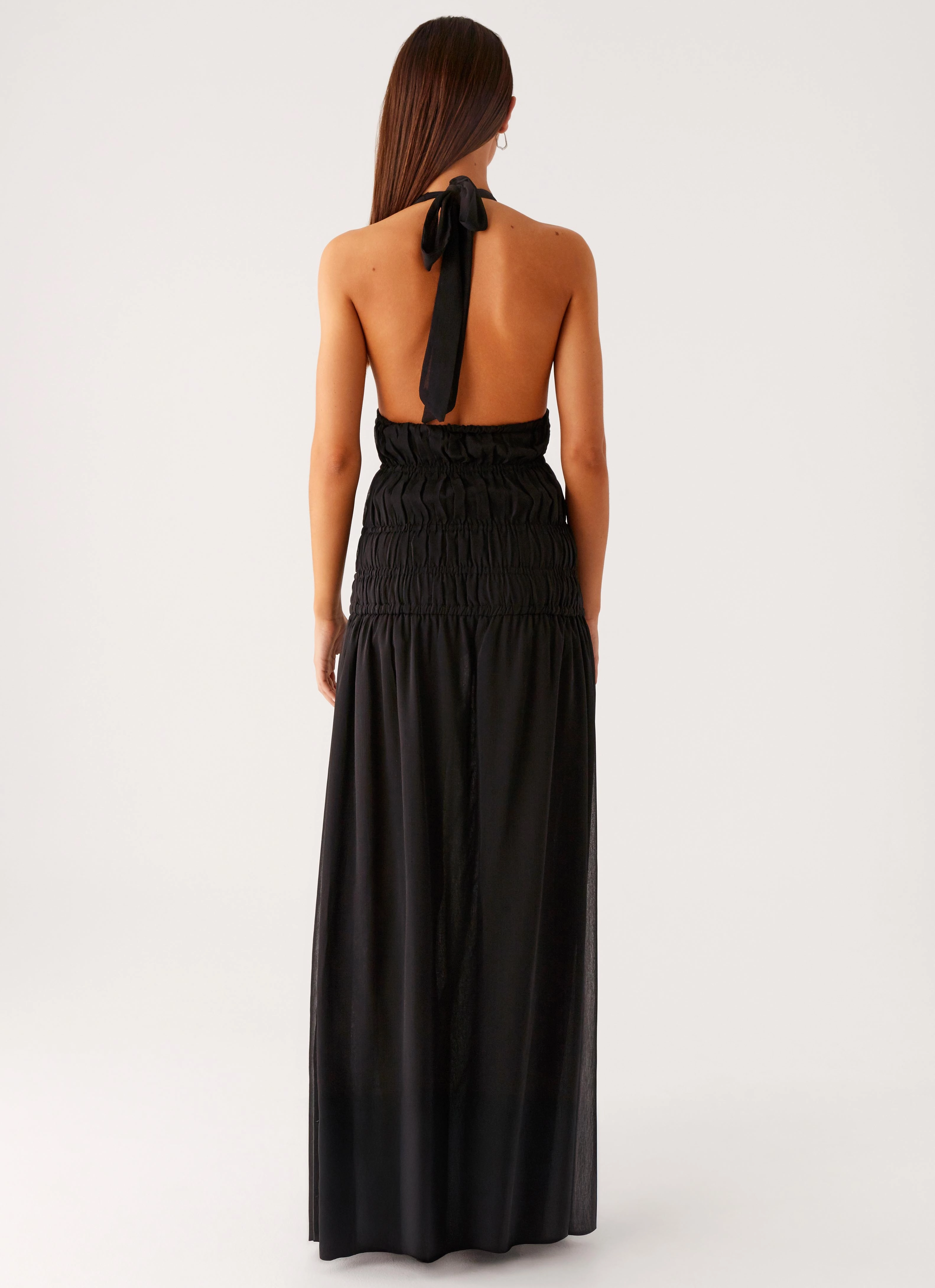 Dione Halter Maxi Dress - Black Solid Color