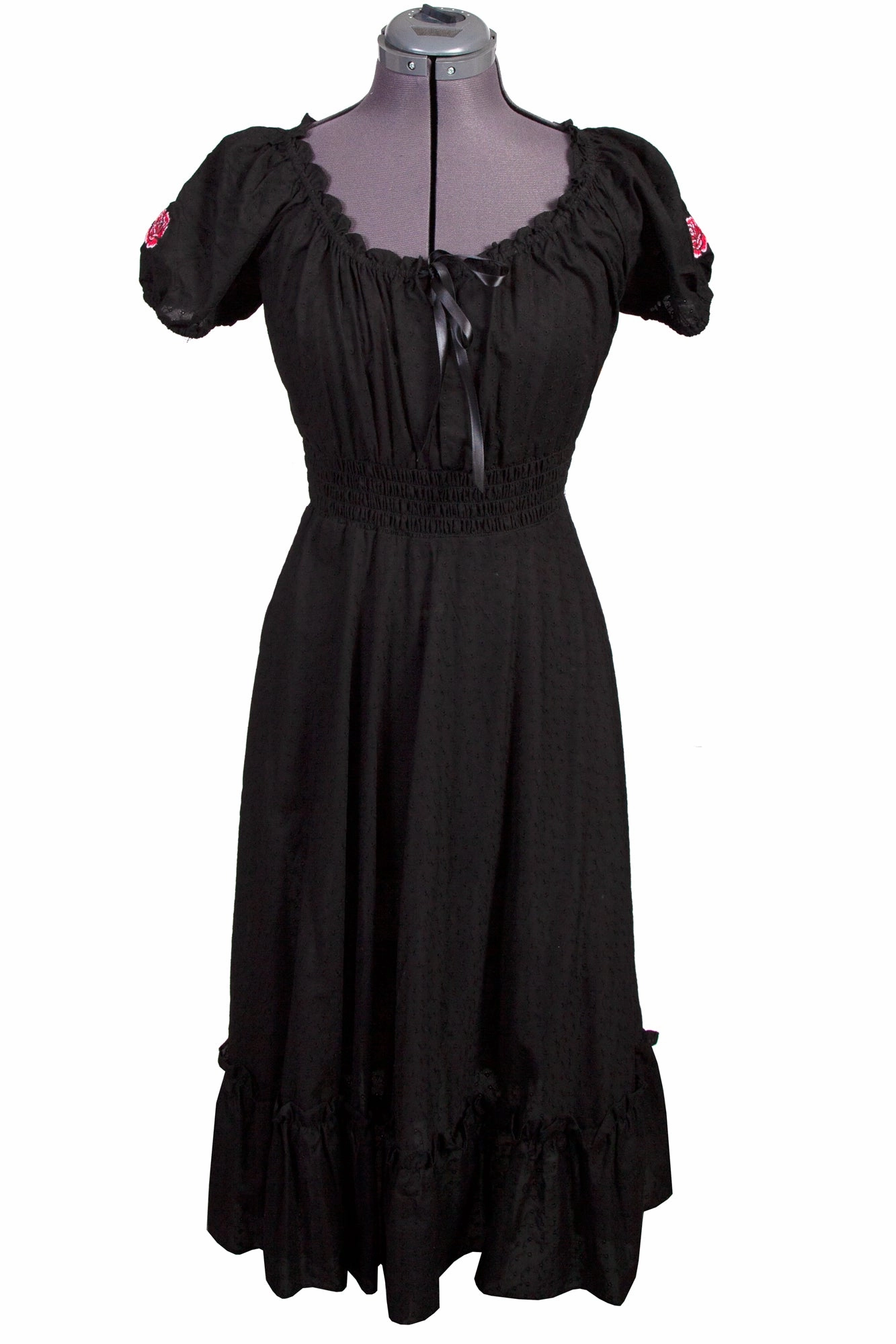 Feminine off-the-shoulder gown Chill Design Scully Womens Black 100% Cotton Solid Eyelet S/S Dress