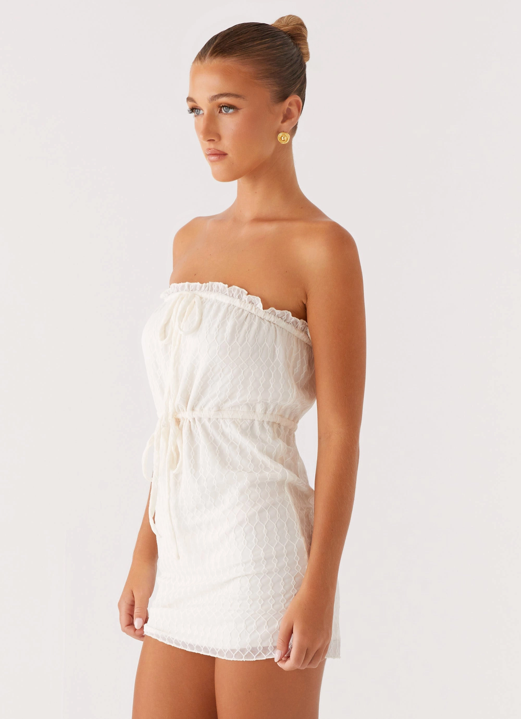 Alina Mini Dress - Ivory Sleek Texture Satin Grace