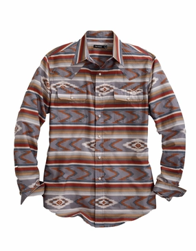 Checkered Print Tin Haul Mens Grey 100% Cotton Arrowhead Serape L/S Shirt