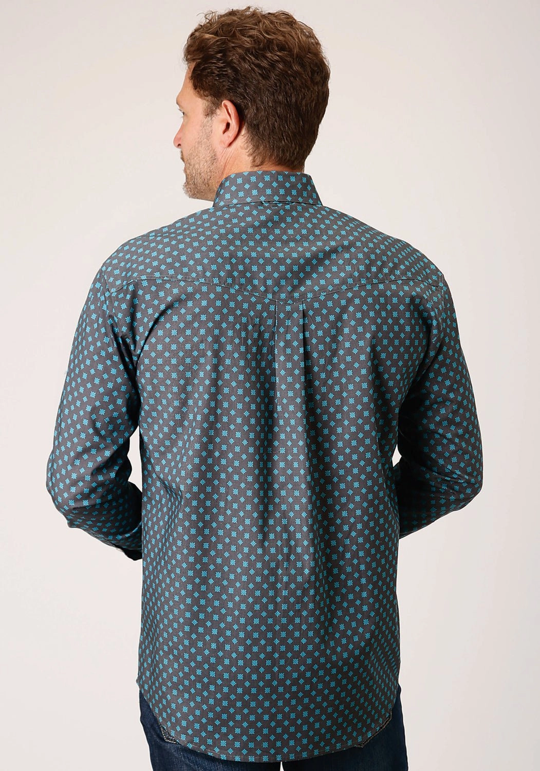 Roper Mens Grey 100% Cotton Cottage Foulard BD L/S Btn Shirt Casual Sophistication Eco-Friendly Fabric