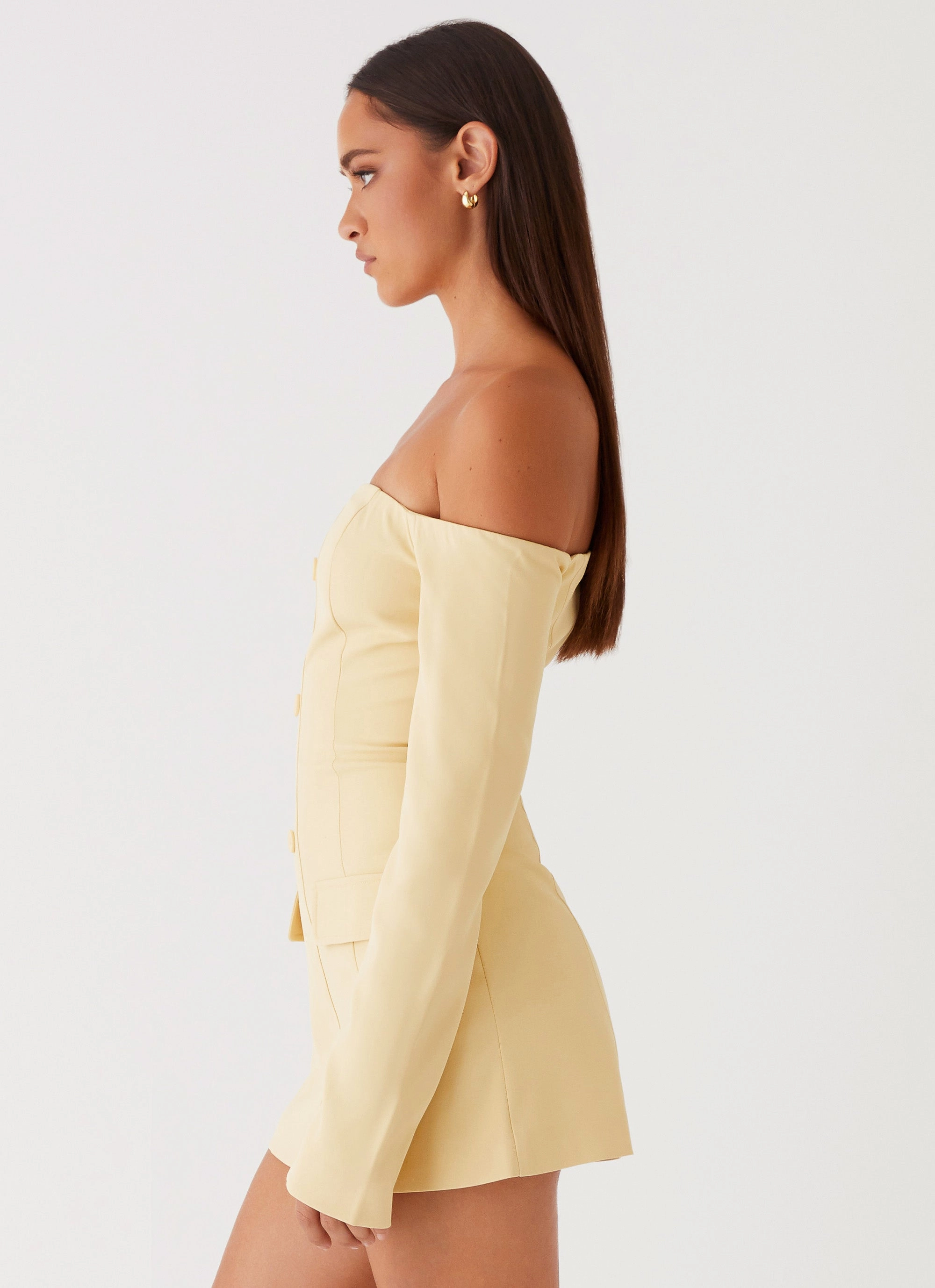 Dominique Blazer Mini Dress - Yellow Slimming Shape Style Moment