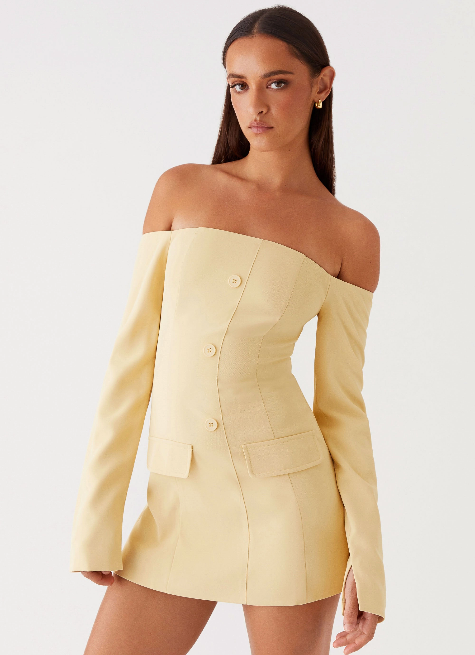 Clean Texture Party Perfect Dominique Blazer Mini Dress - Yellow