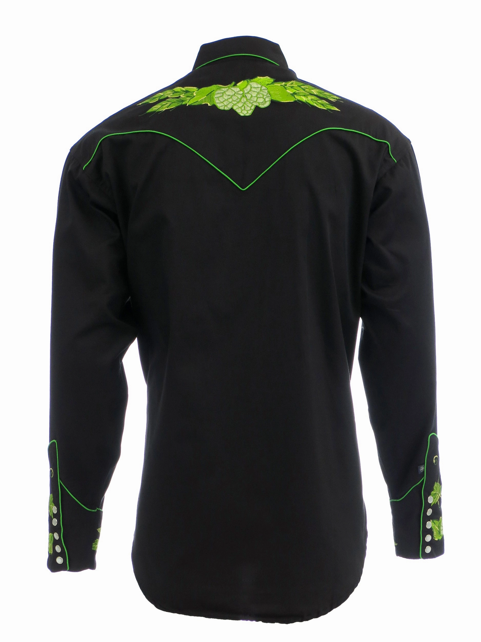 Rockmount Mens Black 100% Cotton L/S Western Shirt Vintage Hops Embroidered Geometric Pattern Snag Free Surface