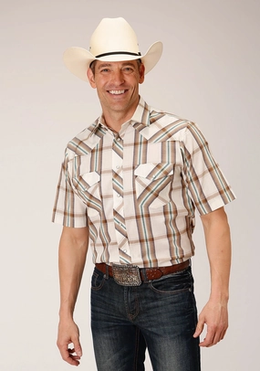 Exclusive Collection Roper Mens 55/45 Large Scale Brown Cotton Blend L/S Shirt