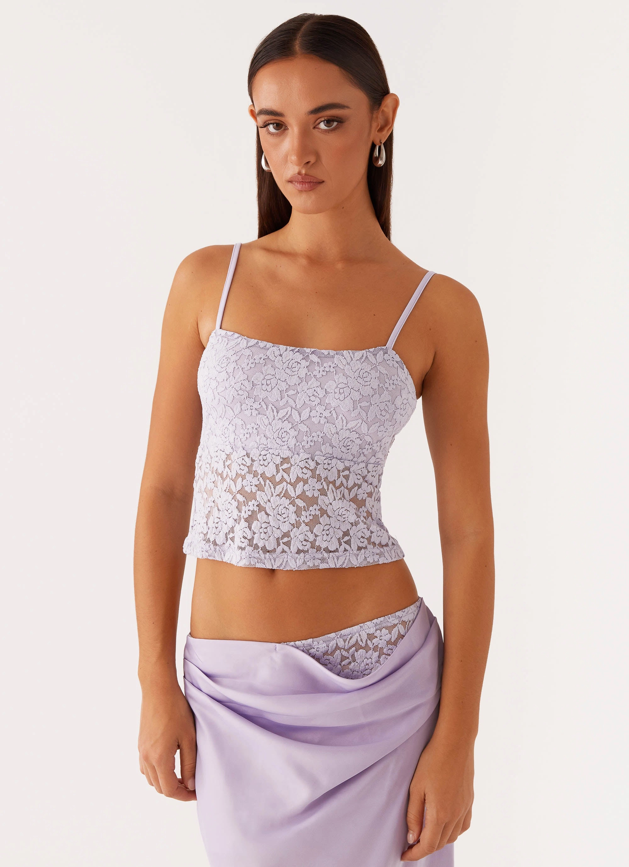 FrictionResistant Trim ClassicCrewNeck Nancy Lace Top - Lilac
