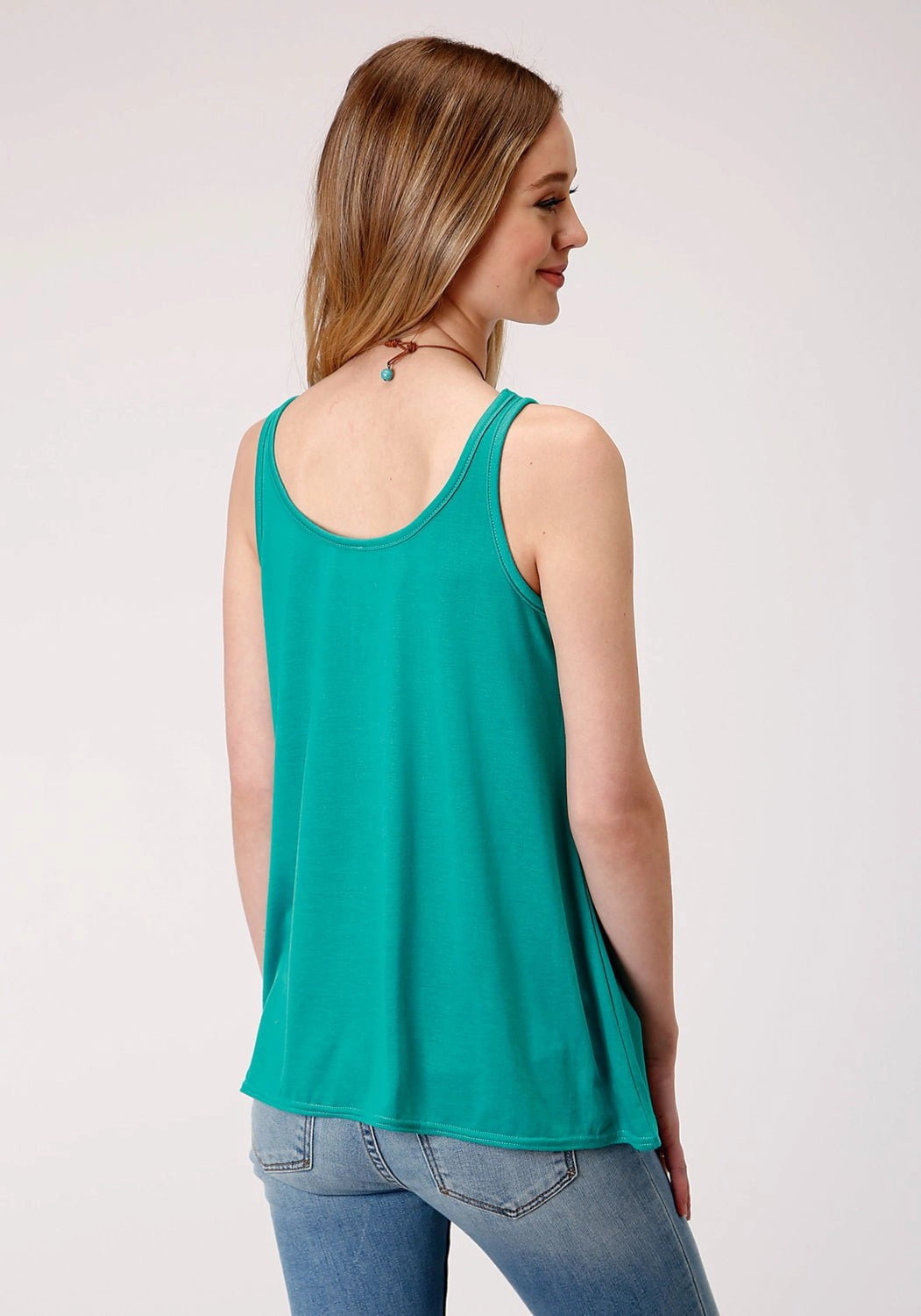 Roper Womens Turquoise Poly/Rayon Loose Fit Buffalo S/L Tank Top Indoor Comfort