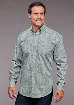 Lightweight texture Trendy Apparel Stetson Mens 2033 Ghost Aztec Blue 100% Cotton 1 Pkt L/S Shirt