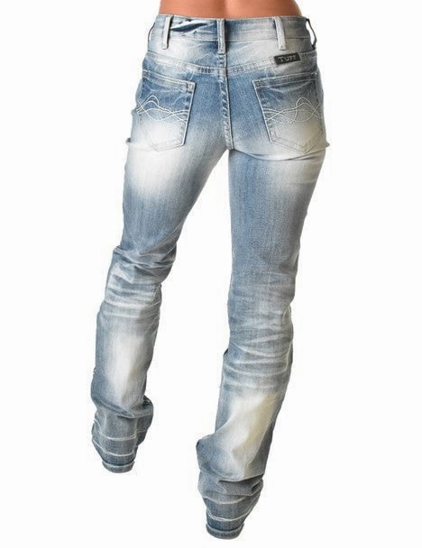 Seamless Waistband Finish Cowgirl Tuff Womens Chain Breaker Light Wash Cotton Blend Jeans