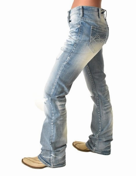 Cowgirl Tuff Womens Chain Breaker Light Wash Cotton Blend Jeans Routine Wear
