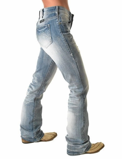 Weekend Style Outdoor Adventure Cowgirl Tuff Womens Chain Breaker Light Wash Cotton Blend Jeans