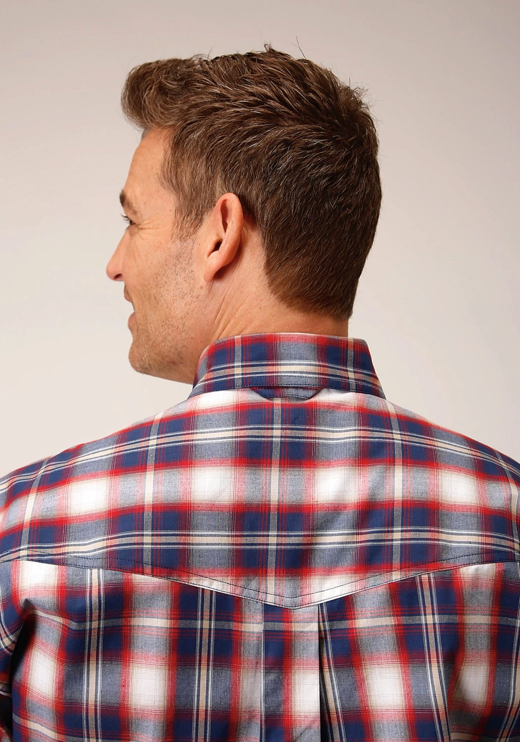 Roper Mens 1553 Independence Plaid Blue 100% Cotton Btn S/S Shirt Anti Pill Technology Polo Style