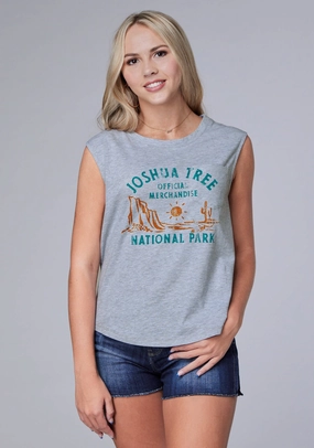 Bold colors Roper Womens Joshua Tree Grey Cotton Blend S/L T-Shirt