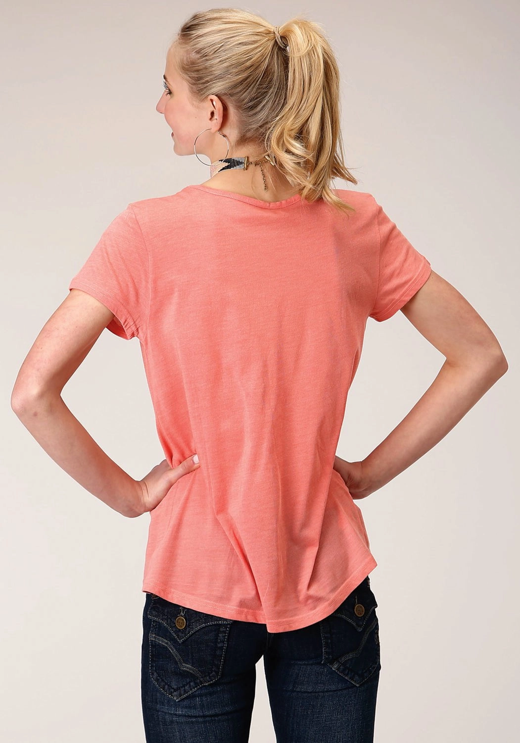 Neutral Tones Double Stitched Seams Roper Womens Funny Farm Pink Poly/Rayon S/S T-Shirt