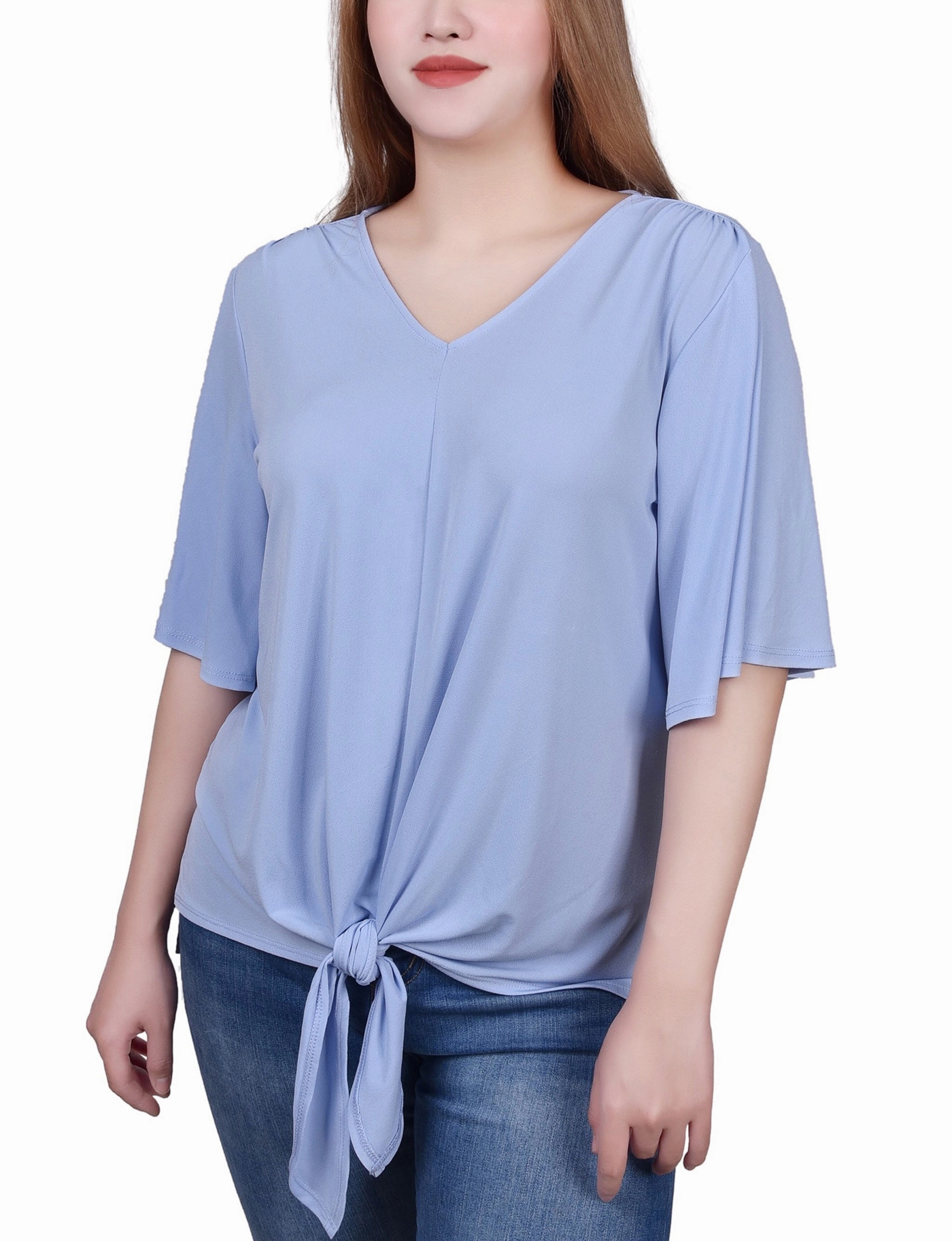 Petite Elbow Sleeve Tie-Front Top NeutralPalette