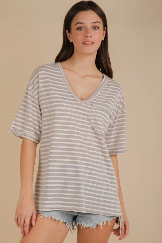 Willow Oversized Stripe Casual V-neck Knit Top Sport Top