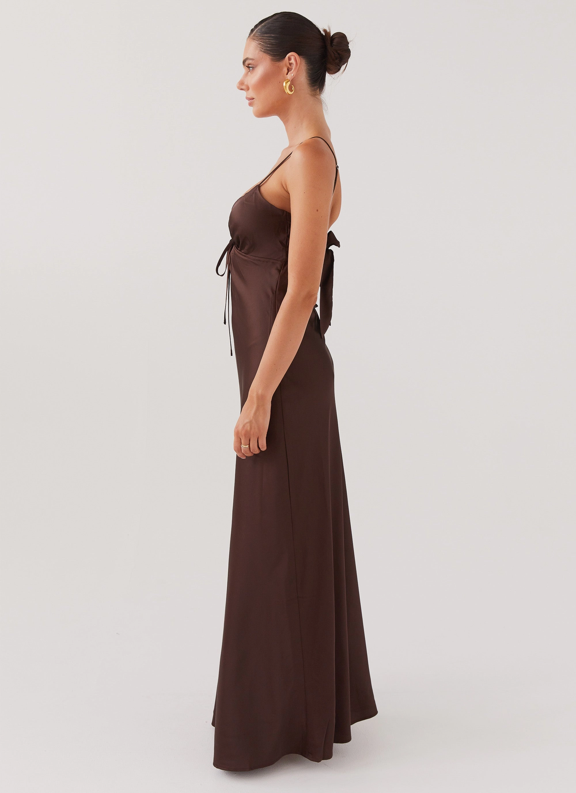 Full Length Coat Flora Satin Maxi Dress - Chocolate